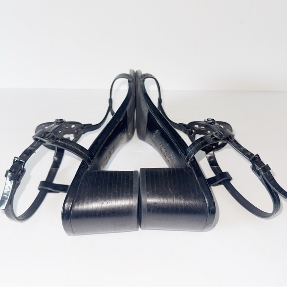 Tory Burch Miller Black Patent Leather T Strap Logo Block Heel Sandals 
Size 8.5 - Picture 12 of 14